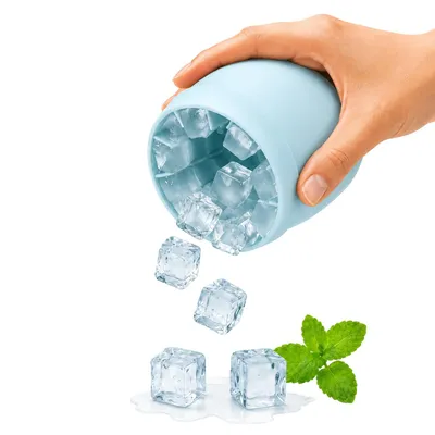 Produktbild von Silikon Eiswürfelbereiter, 100% lebensmittelsicher, BPA-frei, rund, flexibel, mit Deckel, stapelbar, perfekte Eiswürfel & Stressabbau