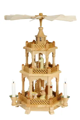 Produktbild von Pyramide Christi Geburt mit Engeln geschnitzt natur BxHxT 30x42x30cm NEU
