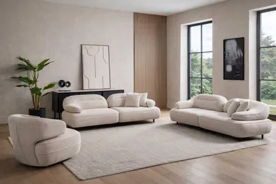 Immagine prodotto di Divano e poltrona in stile moderno, colore beige, morbidi, per soggiorno minimalista