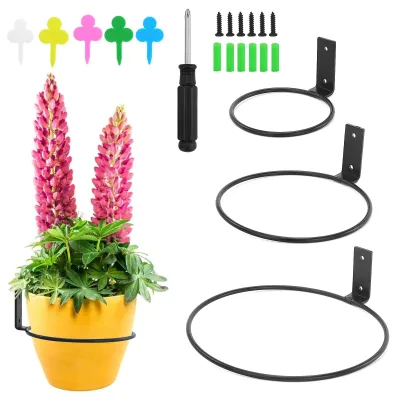 Produktbild von Omgoods – Set aus 3 Wandhalterungen für Pflanzen – Metallische Pflanzgefäßhalterung für Garten und Balkon