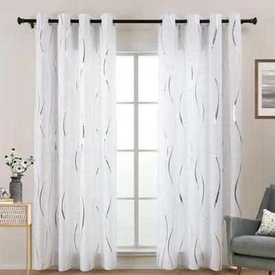 Produktbild von Solidchoice – Set aus 2 silberfarbenen Vorhängen für Fenster, mit Ösen, 140 x 145 cm
