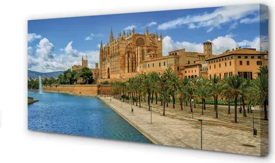 Produktbild von Leinwandbild 100x50 Wandkunst Spanien gotische Kathedrale Palme