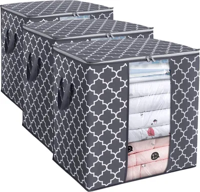 Productafbeelding van Grote Opbergzakken 100L 3-pack voor Kleding en Dekens - Opvouwbare Organizer met Versterkt Handvat en Helder Venster