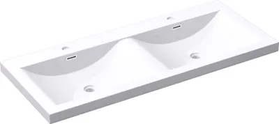 Produktbild von Mai & Mai Einbau-Waschbecken Waschtisch 2 Becken Mineralguss rechteckig 2 Armaturenlöcher Überlauffunktion BxTxH 120x48x12 cm Weiß Col03