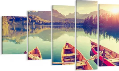 Produktbild von Bild auf Leinwand - Leinwandbild - Berge See Boot - 100x60cm - Wand Bild - Wanddeko - Wandbilder - Leinwanddruck - Bilder - Kunstdruck - Wanddekoration - Leinwand bilder - Wandkunst - EG100x60-3652