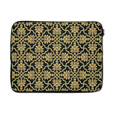 Produktbild von MuchoWow® Laptop Hülle 15 Zoll Blumen - Schwarz - Gold - Muster Laptoptasche - Laptoptasche - Sleeve - Rundum-Schutz