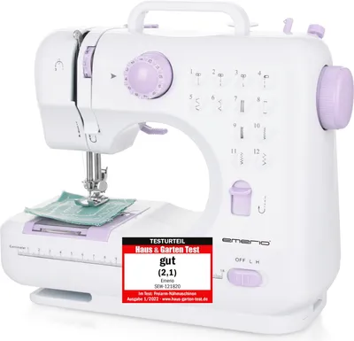 Produktbild von Emerio Nähmaschine für Kinder und Anfänger, SEW-121820, 12 Stichmuster, Mini Nähmaschine mit Fußpedal, Strom und Batteriebetrieb, Zuhause, LED Licht, Vor und Rückwärtsautomatik, Weiß/Rosa