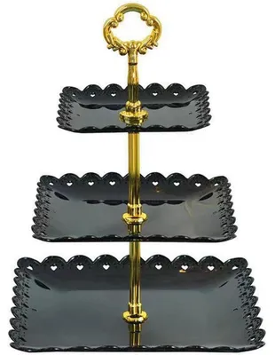 Produktbild von 3-stufiger Dessertständer Quadrat Schwarz 33cm PP-Material