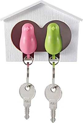 Produktbild von 2 Stück Vogel-Schlüsselanhänger + 1 Stück Sparrow Birdhouse Home Wall Mount Key Ring Holder Decor-Rosa Grün