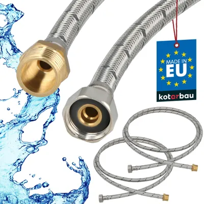 Obrázek produktu pro KOTARBAU® Sada 2 ks ohebné hadice 1/2 palce, vodní hadice 200 cm, zesílená hadice, vnější závit x vnitřní závit, přípojná hadice, armatury, hadice, vodovodní kohoutek