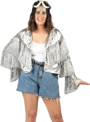 Immagine prodotto di Giacca da donna argento con frange Western Disco - L / XL