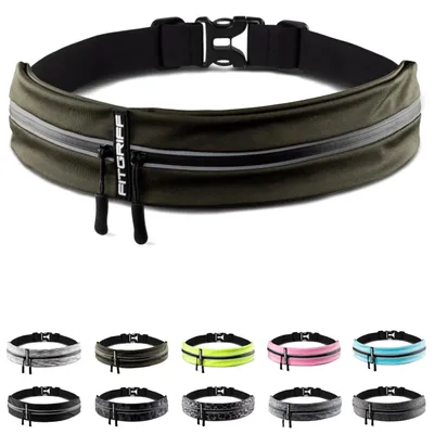 Produktbild von Fitgriff® Laufgürtel für Handy - Lauftasche Jogging, Hüfttasche, Sportgürtel, Running Belt zum Joggen, Laufen, Sport, Fitness - passend für alle Smartphones (Army Green, 62-90cm Bauchumfang)