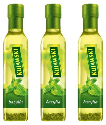 Produktbild von Rapsöl mit Basilikum 3x 250ml - Gewürzöl Würzöl zum Backen Braten - Öl Kujawski