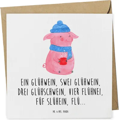 Produktbild von Mr. & Mrs. Panda Deluxe Karte Schweinchen Glühwein - Weiß - Geschenk, Weihnachten, doppelkarte, faltkarte, Glückwunschkarte, Klappkarte, Weihnachtsmarkt, anlasskarte