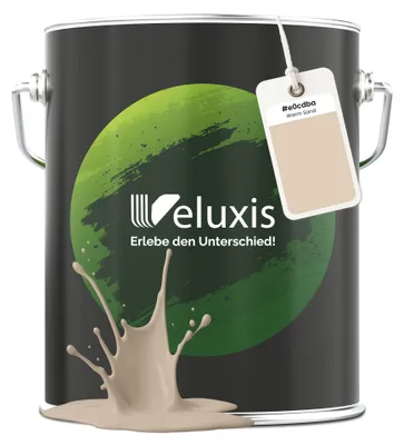 Produktbild von Wandfarbe Beige Creme Hellgrau Matt Innenfarbe – Deckkraft Klasse 1, VOC-frei, Ohne Grundierung, Tropfarm – Wohnzimmer & Schlafzimmer – 5L – Veluxis (Warm Sand)