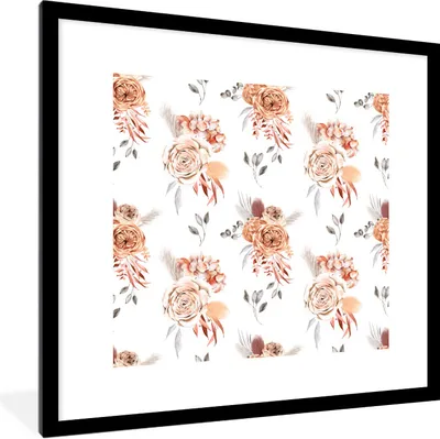 Produktbild von MuchoWow® Gerahmtes Poster Blumen - Rosen - Blätter - Weiß 40x40 cm - Poster mit Schwarzem Bilderrahmen Wandposter Rahmen Foto Bilder - Poster - Plakat im Rahmen