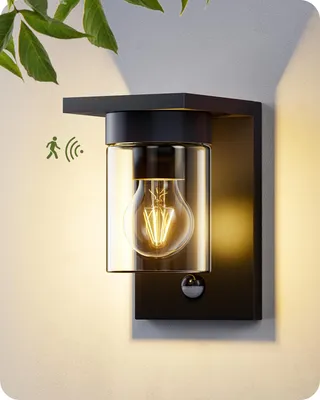 Produktbild von EDISHINE Wandlampe außen mit Bewegungsmelder, IP44 Wandleuchte mit E27-Fassung, Moderne Wandlampe für Haustür, Fassade,Schwarz