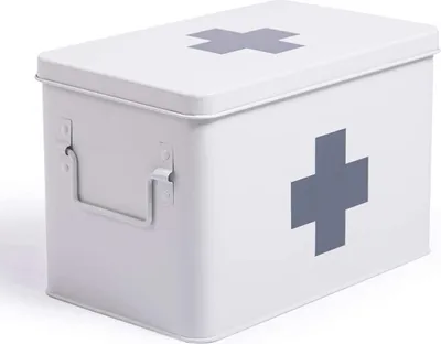 Produktbild von Theo&Cleo Medizinbox Metall, Erste Hilfe Kasten Koffer Schrank, Arzneischrank Medizinkoffer Retro, Medizinschrank Groß XXL, 32 * 19 * 20 cm (Weiß)