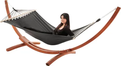 Produktbild von di volio Hängematte Trevia - graphit, mit Gestell aus Holz, für den Outdoor-Bereich - wetterfest und robust, max. Belastung 150 kg