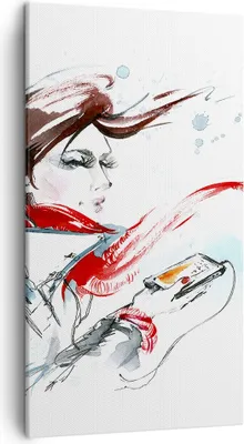 Produktbild von Bild auf Leinwand - Leinwandbild - Frau Schal Telefon Illustration - 45x80cm - Wand Bild - Wanddeko - Leinwanddruck - Bilder - Kunstdruck - Wanddekoration - Leinwand bilder - Wandkunst - PA45x80-3015