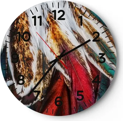 Produktbild von Wanduhr - Rund - Glasuhr - Federn Federn Vogel - 40x40cm - Schleichendes Uhrwerk - Lautlos - zum Aufhängen bereit - Dekoration Modern - Wanddekoration aus Glas - C4AR40x40-3743