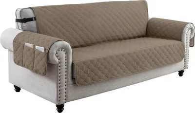 Produktbild von Sofabezug 1 Sitzer Sofaschoner Wasserdicht Reversibel Gesteppte Gepolsterter Sofaschutz mit Seitentasche Sofaüberwurf Sesselschoner, Taupe