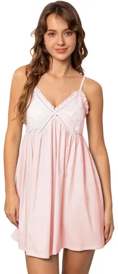 Image de Robe de nuit en coton y pour femmes, avec dentelle