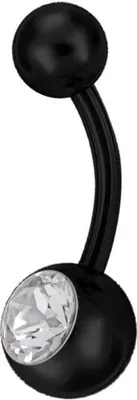 Produktbild von Karisma Bauchnabel Piercing Titan Schwarz G23 Banana 5/8mm Kugeln Kristall Stein - Weiss BK-TJBL 10mm