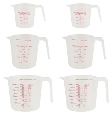 Immagine prodotto di Set di misurini impilabili, 6 pezzi, in plastica trasparente con manico e scala graduata: 250 ml, 500 ml, 1 litro
