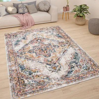 Produktbild von Teppich Wohnzimmer Kurzflor Vintage Pastell Modernes Orientalisches Muster Grösse 60x100 cm