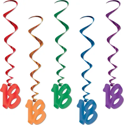 Immagine prodotto di Decorazione a spirale per compleanno 18 anni 5 pezzi colorati - taglia unica