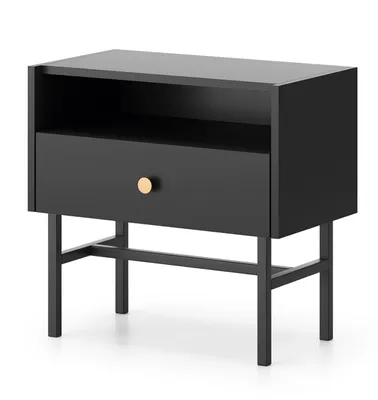 Image de AX LIVING Table de nuit avec tiroir Dinley 55 cm noir mat sur pietement métal