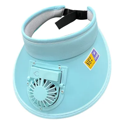 Produktbild von Ventilatorhut, 3-Gang-Einstellwinkel, Outdoor-Hut, wiederaufladbarer kleiner Ventilator, große Krempe, hohler Zylinder, Anti-UV-Reisehut, Hellblau, Einheitsgröße