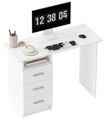 Produktbild von Moderner Schreibtisch aus Holz mit 3 Schubladen und einem offenen Fach, 100 x 40 x 75 cm, wei? und braun