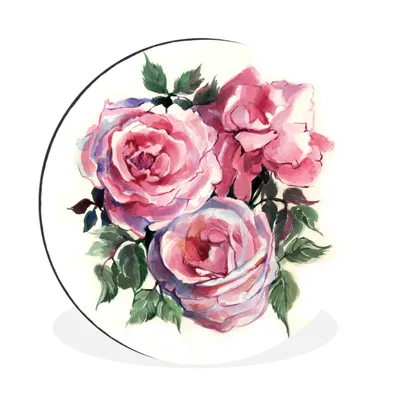 Produktbild von MuchoWow® Aluminium Wandkreis Rosen - Aquarell - Malerei Ø 60 cm Wanddeko Modern Wohnzimmer - Wand Kreis - Wandbild - Schlafzimmer - Aluminium Bild - Kinderzimmer - Wohnzimmer Dekoration - Wandschmuck