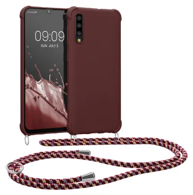 Produktbild von kwmobile Necklace Case kompatibel mit Samsung Galaxy A50 Hülle - Cover mit Kordel zum Umhängen - Silikon Schutzhülle Bordeaux Violett