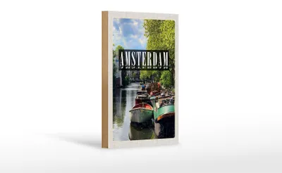 Produktbild von Holzschild Reise 12x18 cm Amsterdam Reiseziel Bootsfahrt Dekoration