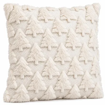 Produktbild von Kissenbezug Weihnachtskissen Dekokissen 45x45 Creme Tannenbaum flauschig Zierkissenbezug
