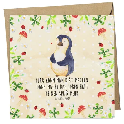 Produktbild von Mr. & Mrs. Panda Grußkarte Pinguin Diät - Naturpapier - Geschenk, Pinguine, Glückwunschkarte, Abnehmen, anlasskarte, Klappkarte, doppelkarte, faltkarte