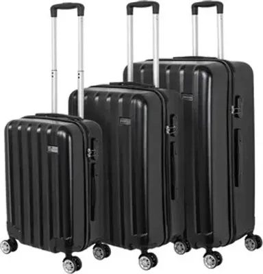 Produktbild von VERTICAL STUDIO "Kopenhagen" Koffer 3er-Set (20"/24"/28"), 4 Rollen, 3-stelliges Zahlenschloss, Teleskopgriff, platzsparend stapelbar schwarz | VS-3