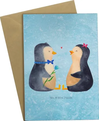 Produktbild von Mr. & Mrs. Panda babykarte Pinguin Pärchen - Eisblau - Geschenk, einladungskarten, Verlobung, osterkarte, glückwunschkarten, Grußkarte, Liebe, Verknallt, hochzeitskarten