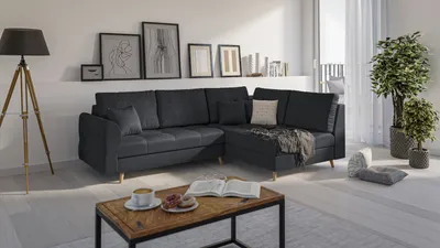 Produktbild von S-STYLE MÖBEL - Ecksofa mit Holzfüßen im skandinavischen Stil Marco aus Anthrazit Luxusmicrofaser - Ottomane rechts - B/T/H: 231 cm/161 cm/81 cm