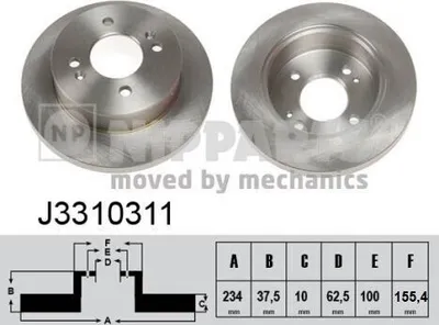Produktbild von 2x NIPPARTS Bremsscheibe J3310311 hinten für HYUNDAI i10 (PA) 37 5mm 234mm