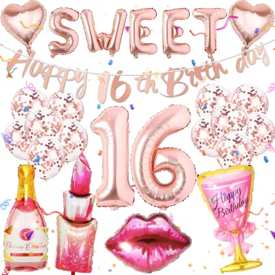 Image de Kit de décoration pour fêtes d'anniversaire - Ensemble de 21 pièces - Pour filles - Multicolore