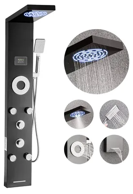 Immagine prodotto di Sistema a torre per pannelli doccia VEVOR (6 in 1) con soffione a pioggia e LED, (1345 mm) colonna doccia in acciaio inox spazzolato