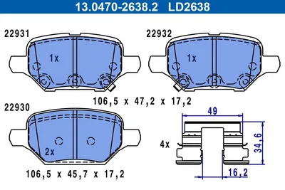 Produktbild von ATE Bremsbeläge Satz Hinten für OPEL Mokka / Mokka X (J13) 13.0470-2638.2