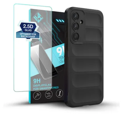 Produktbild von Handy Hülle für Samsung Galaxy A35 5G mit 9H Displayglas Displayschutz Plus Grip Case Cover Schutzhülle Softgrip Farbe: Schwarz