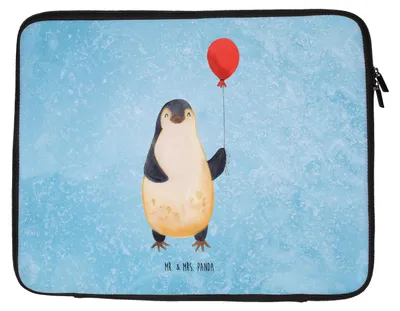 Produktbild von Mr. & Mrs. Panda Laptop Tasche Pinguin Luftballon 33 x 42 cm - Eisblau - Geschenk, Hülle, Laptophülle, Jahrmarkt, Pinguine, Fröhlich, Laptoptasche, Notebooktasche, Kirmes