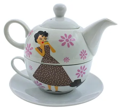 Teekanne-Set für eine Person, Porzellan, grau, 15x15x16 cm