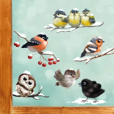 Produktbild von Fensterbilder Weihnachten mit winterlichen Vögeln – Wiederverwendbar – A4 Bogen, 6 Vogelmotive – Weihnachstdeko Fenster Kinderzimmer, Weihnachtsbilder Fenster, Fensterbild Winter